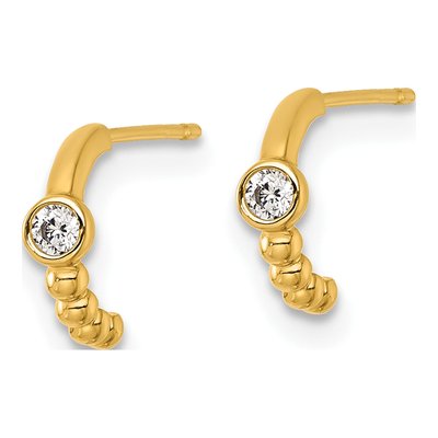 14K Yellow Gold 8.6mm CZ Beaded C- Hoop Earrings – view 3