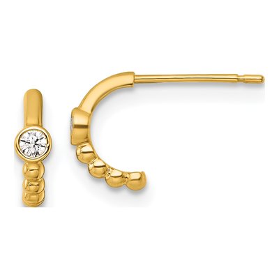 14K Yellow Gold 8.6mm CZ Beaded C- Hoop Earrings