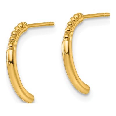 14K Yellow Gold 12mm Beaded J- Hoop Earrings – view 3