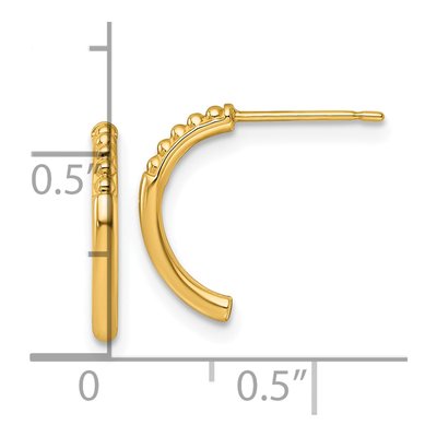 14K Yellow Gold 12mm Beaded J- Hoop Earrings – view 4