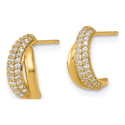 14K Yellow Gold 12mm CZ Pave J- Hoop Earrings – view 3
