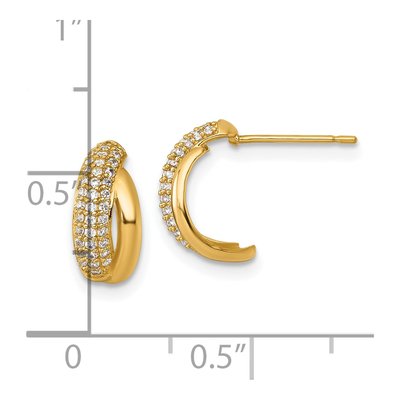 14K Yellow Gold 12mm CZ Pave J- Hoop Earrings – view 4
