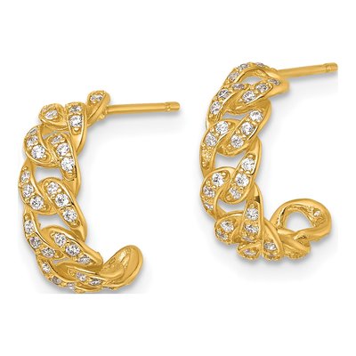 14K Yellow Gold 13mm CZ Curb Link C- Hoop Earrings – view 3