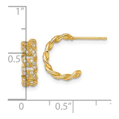 14K Yellow Gold 13mm CZ Curb Link C- Hoop Earrings – view 4