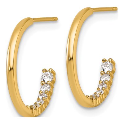 14K Yellow Gold 16mm CZ J- Hoop Earrings – view 3