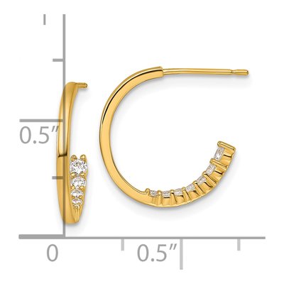 14K Yellow Gold 16mm CZ J- Hoop Earrings – view 4