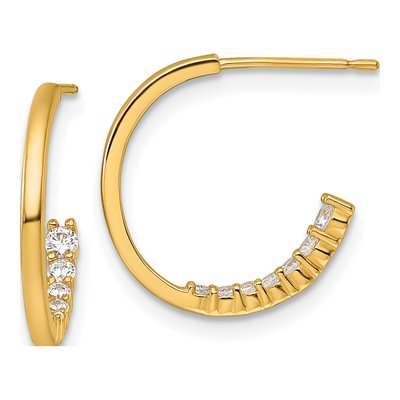14K Yellow Gold 16mm CZ J- Hoop Earrings