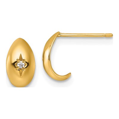 14K Yellow Gold 8.9mm CZ Star J- Hoop Earrings