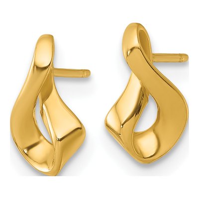 14K Yellow Gold Twisted Button Stud Earrings – view 3