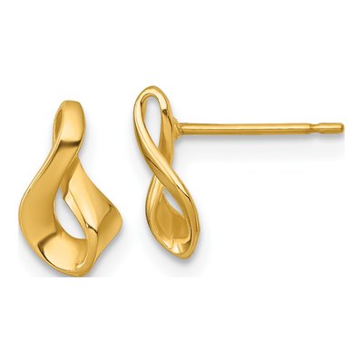 14K Yellow Gold Twisted Button Stud Earrings