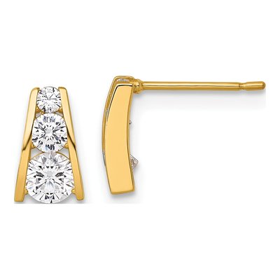 14K Yellow Gold Round CZ Graduated Button Stud Earrings