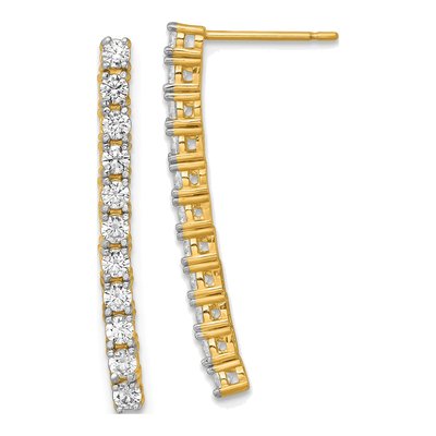 14K Yellow Gold CZ Bar Dangle Earrings