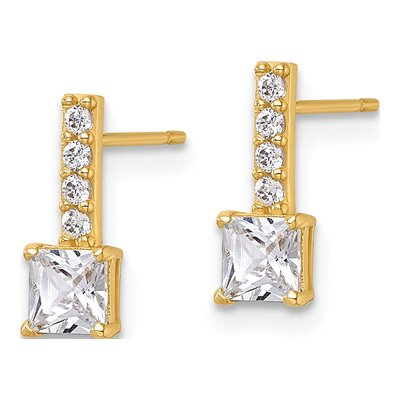 14K Yellow Gold CZ Square Dangle Earrings – view 3