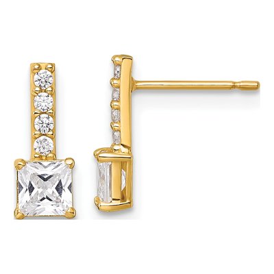 14K Yellow Gold CZ Square Dangle Earrings