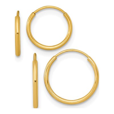 14K Yellow Gold Endless Hoop Earrings Set of 2