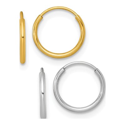 14K Two-Tone Set of 2 Endless Hoop Earrings