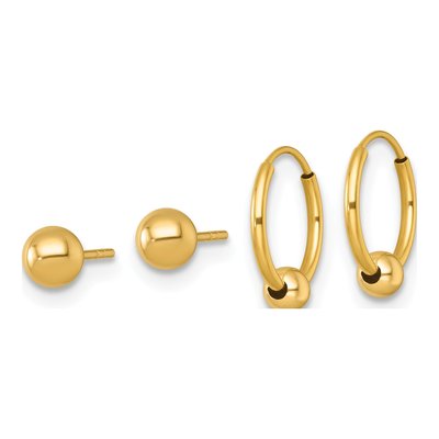 14K Yellow Gold Ball Post & Hoop Earring Set – view 3