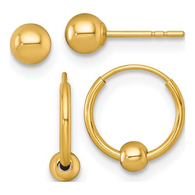 14K Yellow Gold Ball Post & Hoop Earring Set