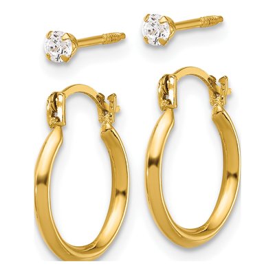 14K Yellow Gold Hoop & CZ Stud Earring Set – view 2