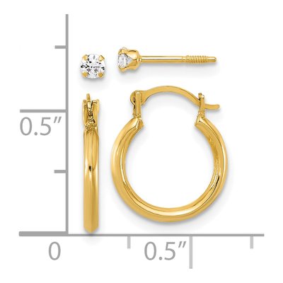 14K Yellow Gold Hoop & CZ Stud Earring Set – view 3