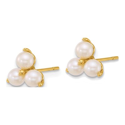 14K Yellow Gold Button Freshwater Cultured Pearl Trio Stud Earrings – view 2