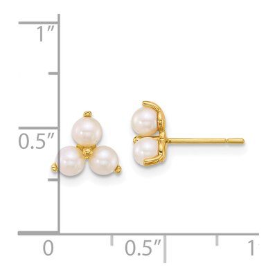 14K Yellow Gold Button Freshwater Cultured Pearl Trio Stud Earrings – view 3