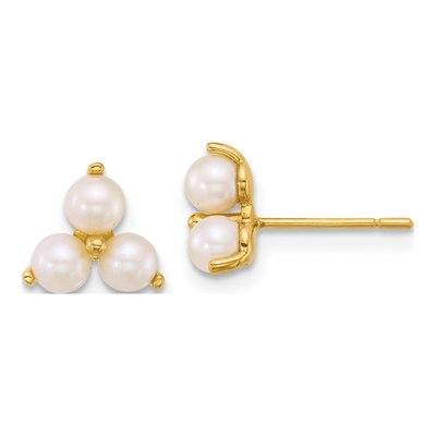 14K Yellow Gold Button Freshwater Cultured Pearl Trio Stud Earrings