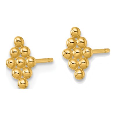 14K Yellow Gold Diamond-Shape Beaded Stud Earrings – view 3