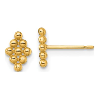 14K Yellow Gold Diamond-Shape Beaded Stud Earrings