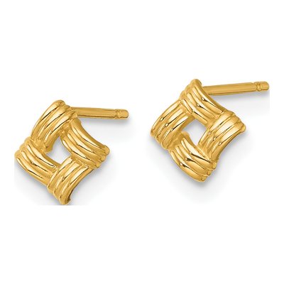 14K Yellow Gold Woven Button Stud Earrings – view 3