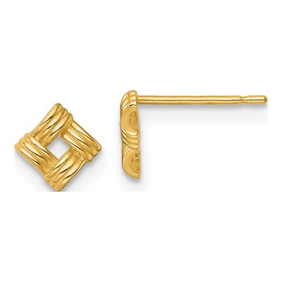 14K Yellow Gold Woven Button Stud Earrings