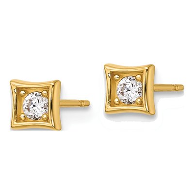 14K Yellow Gold CZ Round Square Stud Earrings – view 3