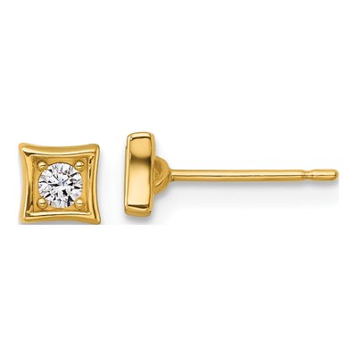 14K Yellow Gold CZ Round Square Stud Earrings