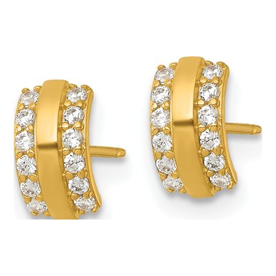 14K Yellow Gold Round CZ Curved Bar Stud Earrings – view 3