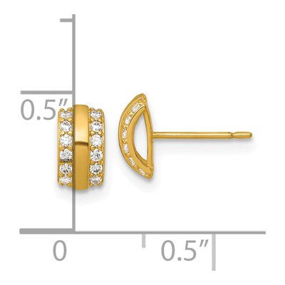 14K Yellow Gold Round CZ Curved Bar Stud Earrings – view 4