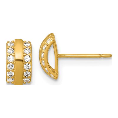 14K Yellow Gold Round CZ Curved Bar Stud Earrings