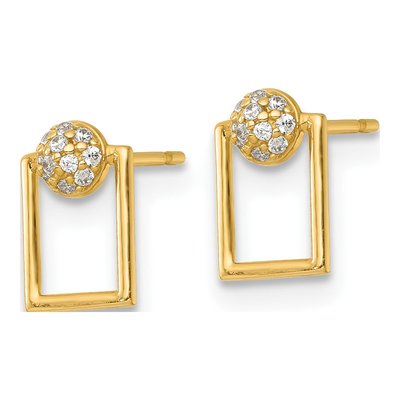 14K Yellow Gold Round CZ Open Rectangle Stud Earrings – view 3