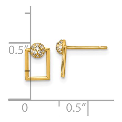 14K Yellow Gold Round CZ Open Rectangle Stud Earrings – view 4