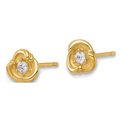 14K Yellow Gold Round CZ Swirl Button Stud Earrings – view 3