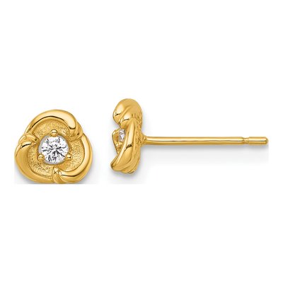 14K Yellow Gold Round CZ Swirl Button Stud Earrings