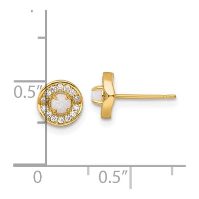14K Yellow Gold Round Opal & CZ Halo Stud Earrings – view 4