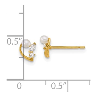14K Yellow Gold Freshwater Cultured Pearl & CZ Button Stud Earrings – view 3