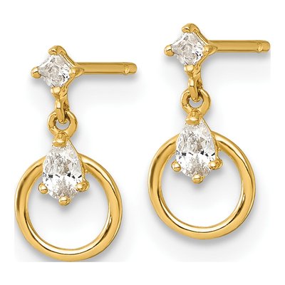 14K Yellow Gold CZ Doorknocker Dangle Earrings – view 3
