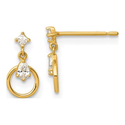 14K Yellow Gold CZ Doorknocker Dangle Earrings