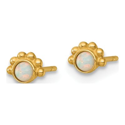 14K Yellow Gold Lab-Created Opal Stud Earrings – view 3