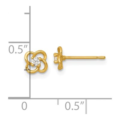 14K Yellow Gold Round CZ Flower Stud Earrings – view 4