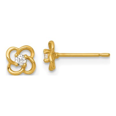 14K Yellow Gold Round CZ Flower Stud Earrings