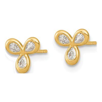 14K Yellow Gold Round CZ Triple Button Stud Earrings – view 3