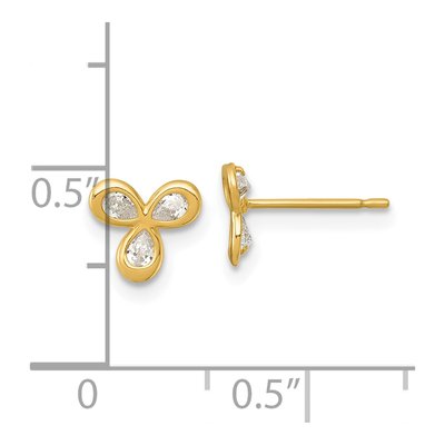 14K Yellow Gold Round CZ Triple Button Stud Earrings – view 4