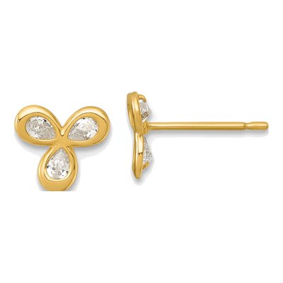 14K Yellow Gold Round CZ Triple Button Stud Earrings